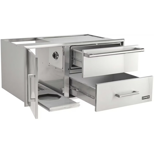 Coyote 42" Access Door With Storage & Warming Drawer Combo
