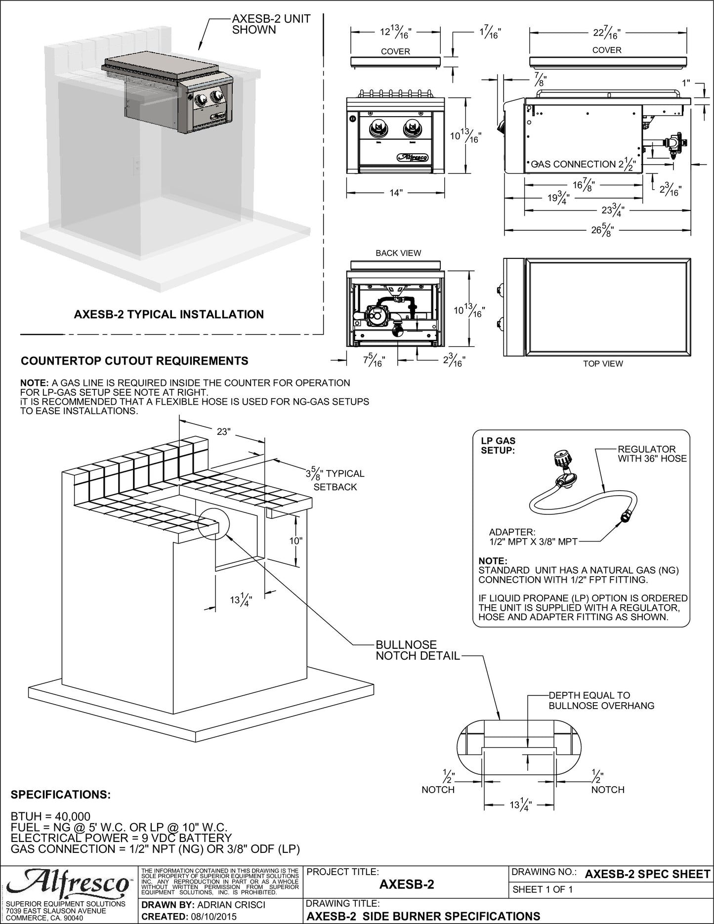 Alfresco - 14" Built-In 2 Side Burner