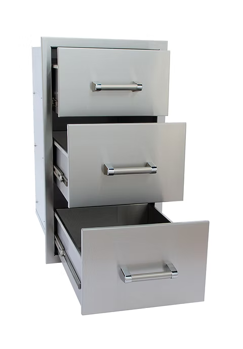 Kokomo - Stainless Steel Built-In Triple Drawer with Easy Glides and Bar Handles