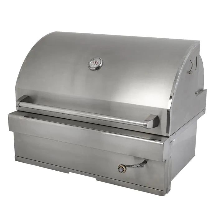 Turbo Charcoal 32 Inch Built-In Stainless Steel BBQ Grill with Charcoal Tray