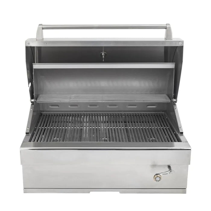 Turbo Charcoal 32 Inch Built-In Stainless Steel BBQ Grill with Charcoal Tray