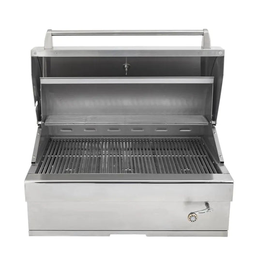 Turbo Charcoal 32 Inch Built-In Stainless Steel BBQ Grill with Charcoal Tray