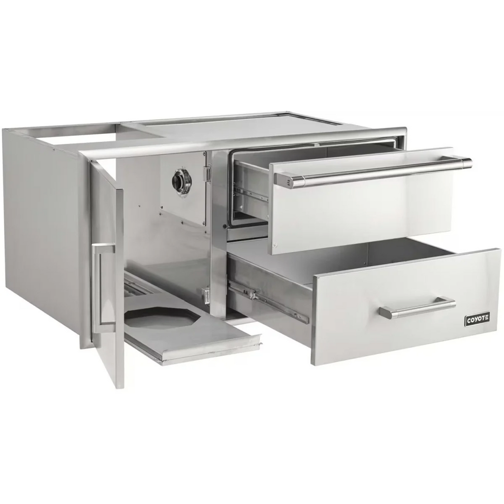 Coyote 42" Access Door With Storage & Warming Drawer Combo