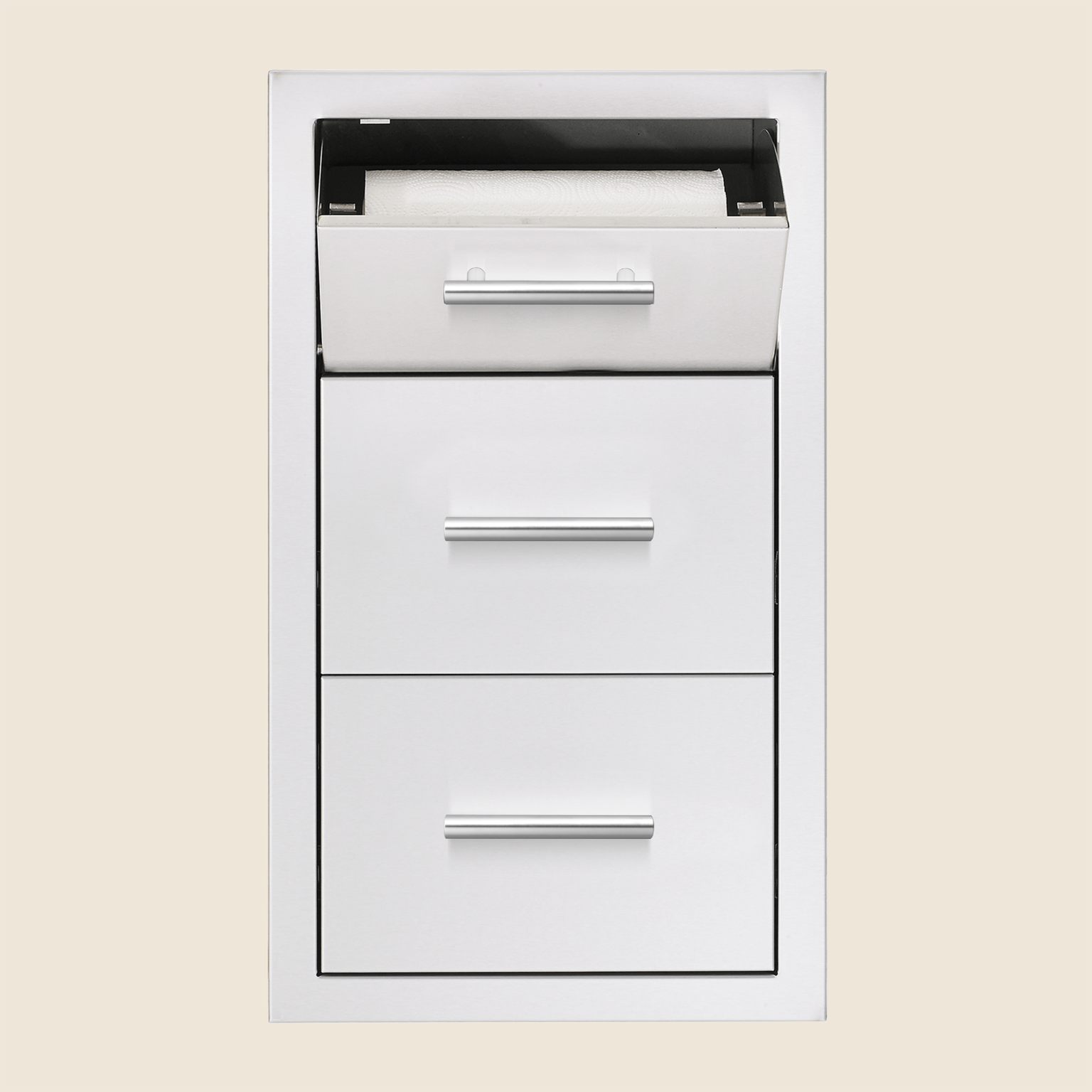 American Made Grills - 17" Vertical 2-Drawer & Paper Towel Holder Combo w/ Masonry Frame Return