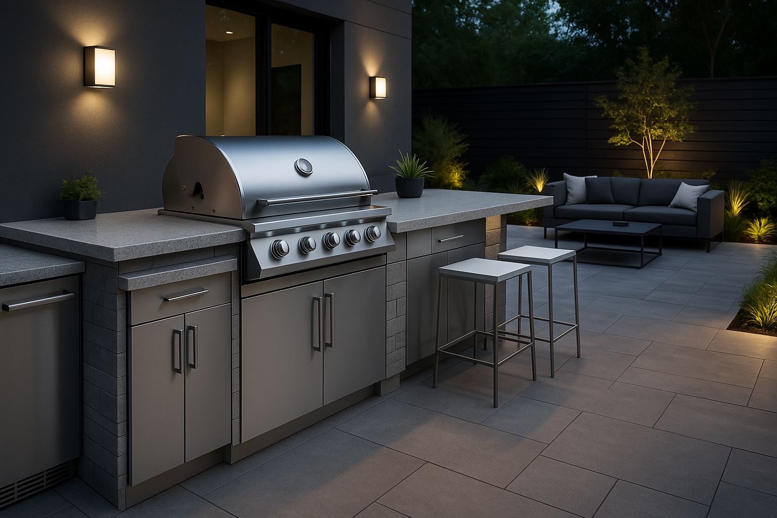 add this grill into a modern outdoor kitchen