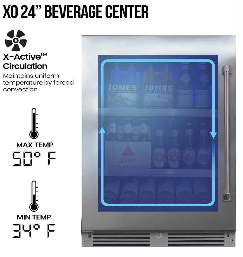XO LUXURY 24" UNDERCOUNTER BEVERAGE CENTER (STAINLESS STEEL GLASS)
