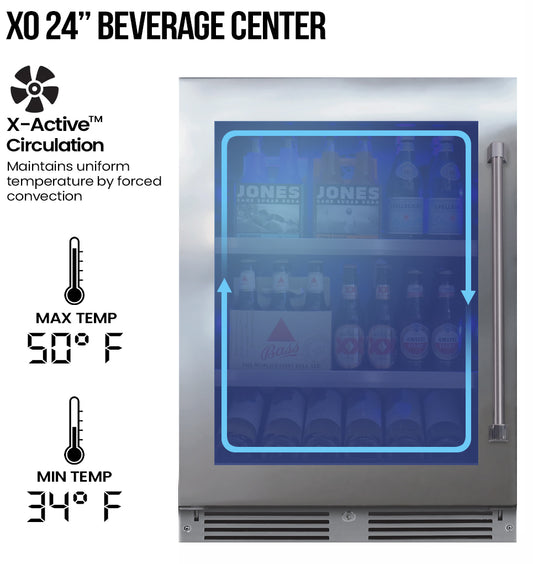 XO LUXURY 24" UNDERCOUNTER BEVERAGE CENTER (STAINLESS STEEL GLASS)
